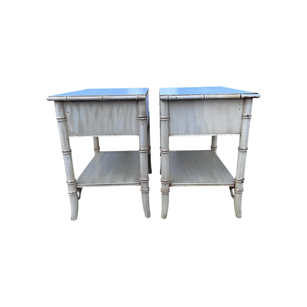 Pair of Thomasville Allegro Fretwork Faux Bamboo Nightstands