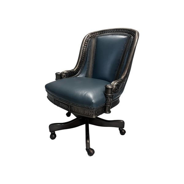 Hancock and Moore Intricately carved blue swivel office chair