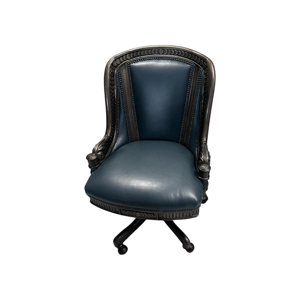 Hancock and Moore Intricately carved blue swivel office chair