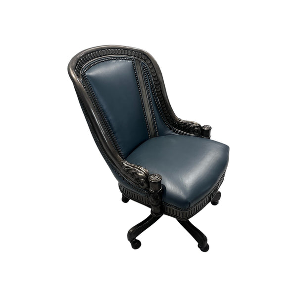Hancock and Moore Intricately carved blue swivel office chair