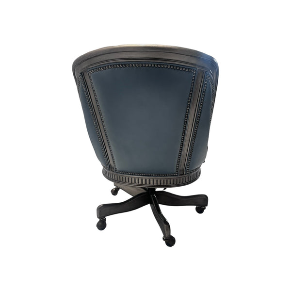Hancock and Moore Intricately carved blue swivel office chair