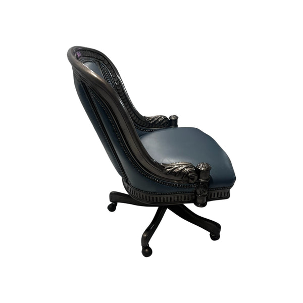 Hancock and Moore Intricately carved blue swivel office chair