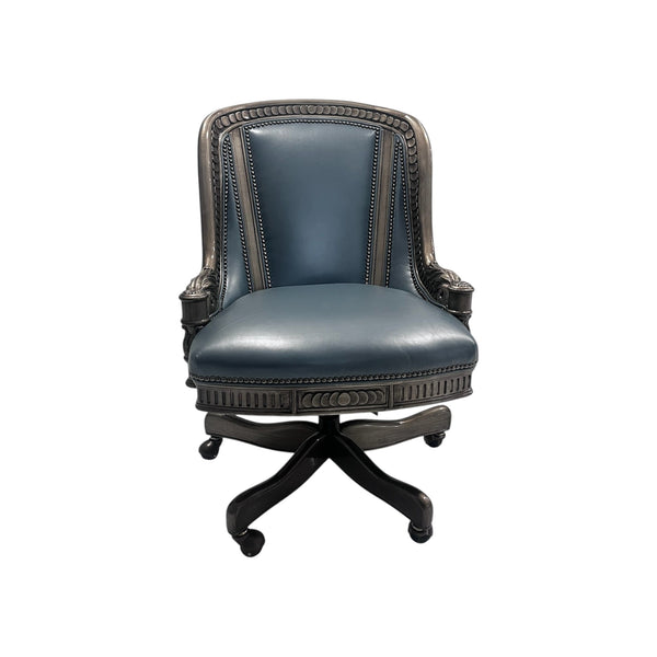 Hancock and Moore Intricately carved blue swivel office chair