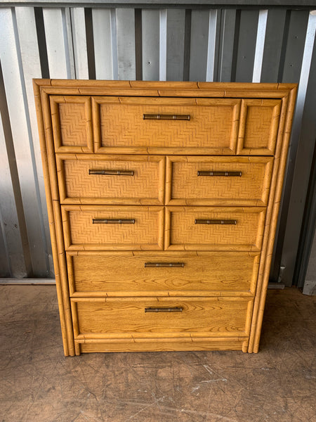 Mid-Century Lea Faux Bamboo & Rattan Chest