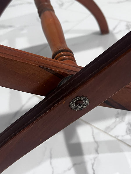 Early 1900's Folding Luggage Rack Stand Handmade Embroidered Floral Tapestry