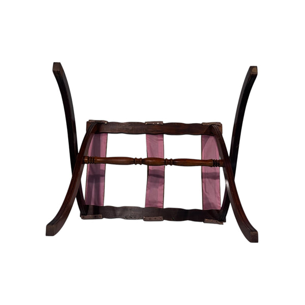 Early 1900's Folding Luggage Rack Stand Handmade Embroidered Floral Tapestry
