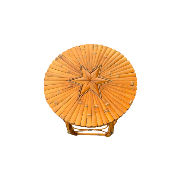 Late 20th Century Rattan and Bamboo Barrel Side Table With Inset Star Top