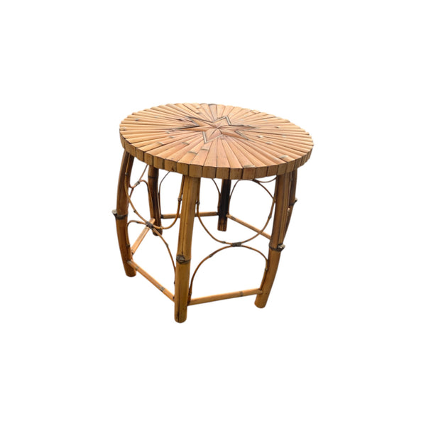 Late 20th Century Rattan and Bamboo Barrel Side Table With Inset Star Top