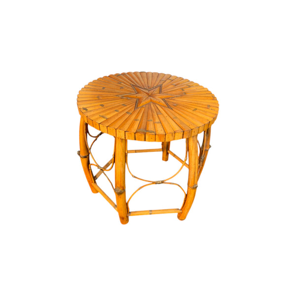 Late 20th Century Rattan and Bamboo Barrel Side Table With Inset Star Top