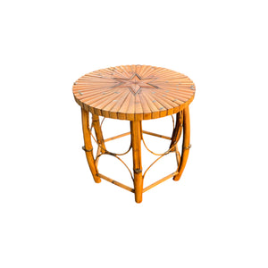 Late 20th Century Rattan and Bamboo Barrel Side Table With Inset Star Top