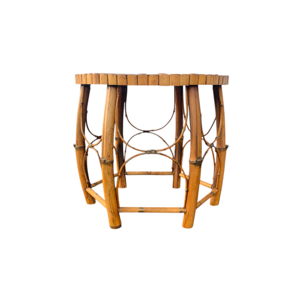 Late 20th Century Rattan and Bamboo Barrel Side Table With Inset Star Top