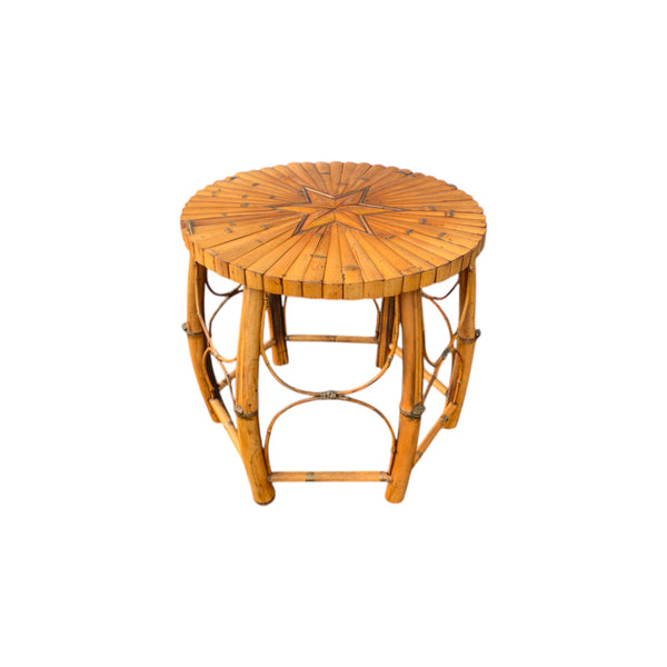 Late 20th Century Rattan and Bamboo Barrel Side Table With Inset Star Top