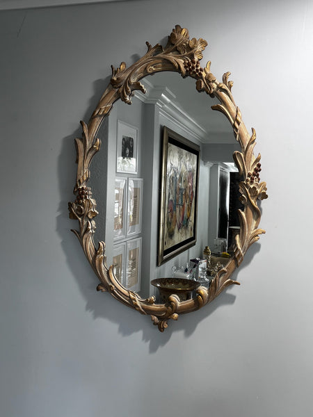 Art Deco Hollywood Regency Oval Ornate Gilt Wall Mirror