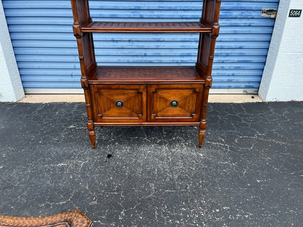 Tommy Bahama Rattan Bookcase Etagere with metal file holders