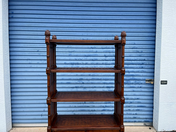 Tommy Bahama Rattan Bookcase Etagere with metal file holders
