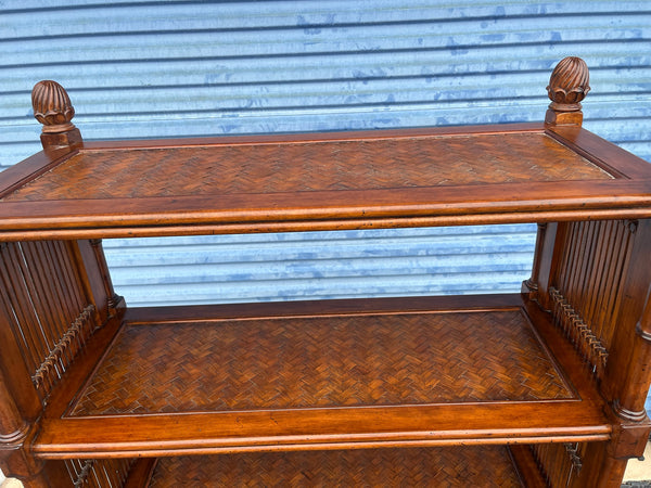 Tommy Bahama Rattan Bookcase Etagere with metal file holders