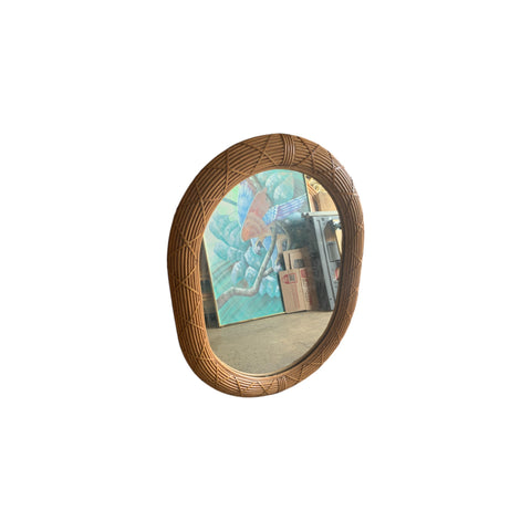 Vintage Coastal Oval Pencil Reed Rattan Mirror