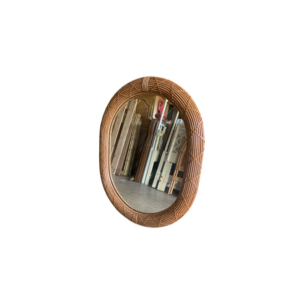 Vintage Coastal Oval Pencil Reed Rattan Mirror