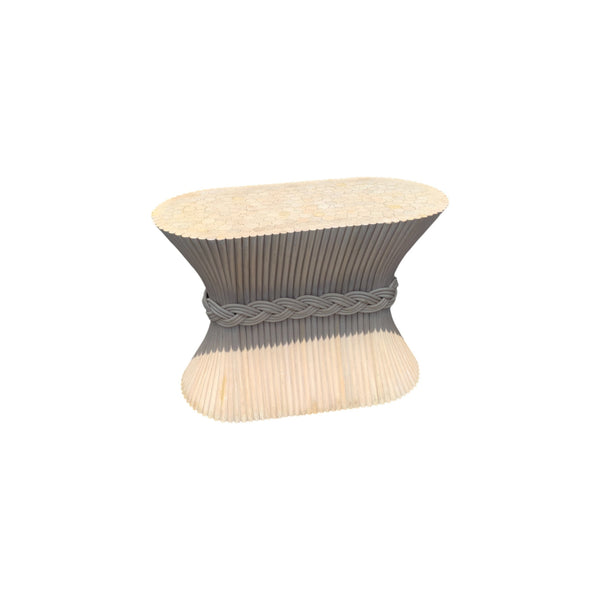 Hollywood Regency McGuire Style Oval Sheaf of Wheat Bamboo Pedestal Dining Table
