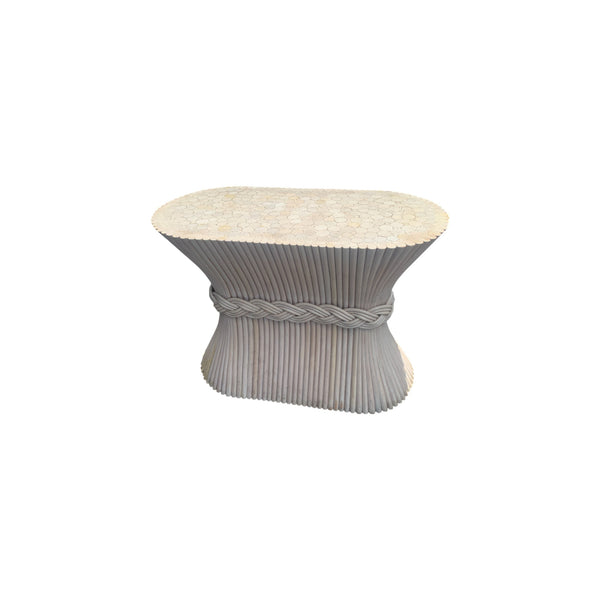 Hollywood Regency McGuire Style Oval Sheaf of Wheat Bamboo Pedestal Dining Table