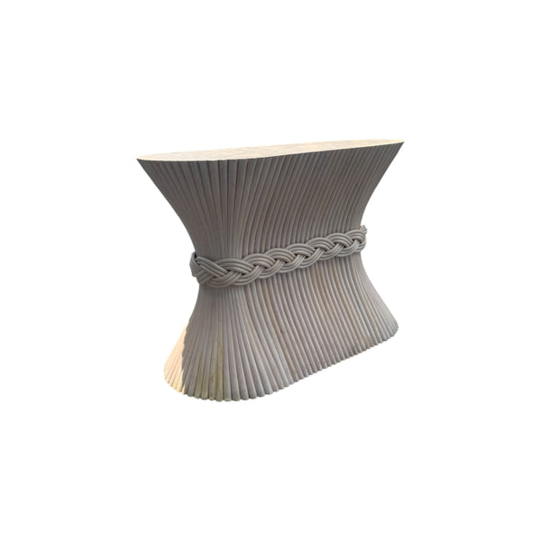 Hollywood Regency McGuire Style Oval Sheaf of Wheat Bamboo Pedestal Dining Table