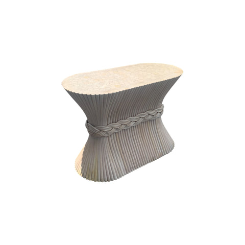 Hollywood Regency McGuire Style Oval Sheaf of Wheat Bamboo Pedestal Dining Table