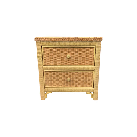Lexington Henry Link Style Yellow Wicker Two-Drawer Commode Nightstand