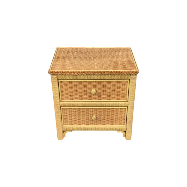 Lexington Henry Link Style Yellow Wicker Two-Drawer Commode Nightstand