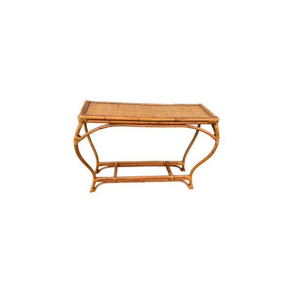 Vintage Bamboo Rattan Curved Leg Coastal Regency Console Table