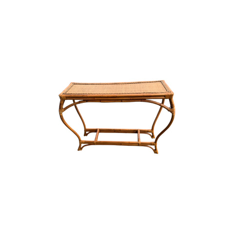 Vintage Bamboo Rattan Curved Leg Coastal Regency Console Table