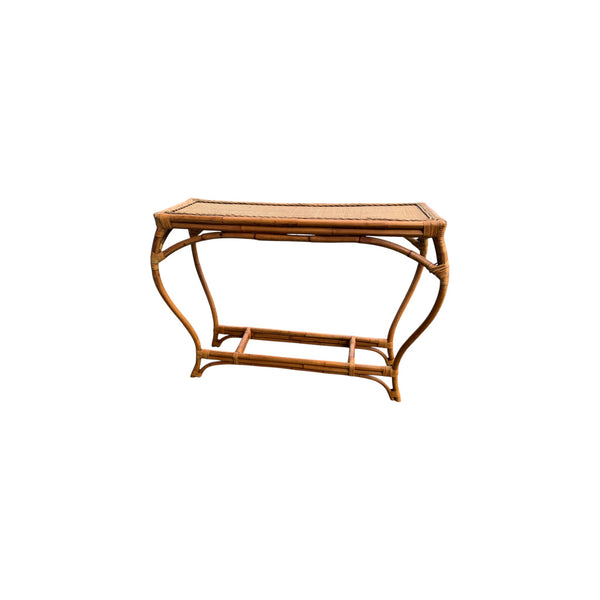 Vintage Bamboo Rattan Curved Leg Coastal Regency Console Table