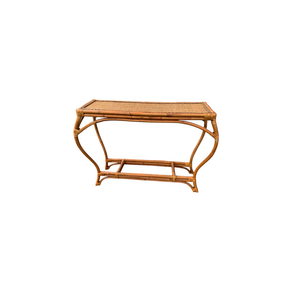 Vintage Bamboo Rattan Curved Leg Coastal Regency Console Table