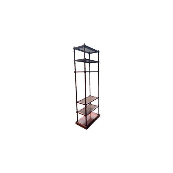 Hickory chair co cane/glass faux bamboo etagere