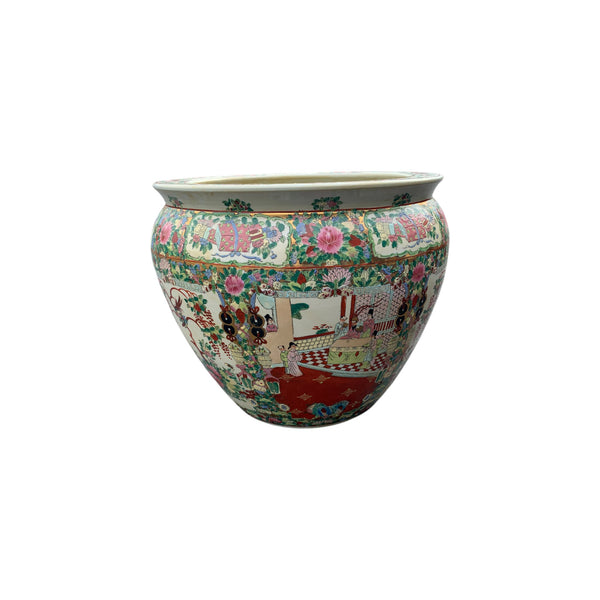 Large vintage Chinese Satsuma style jardiniere Koi fish Bowl Coffee Table