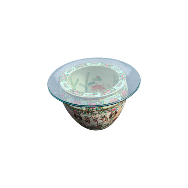 Large vintage Chinese Satsuma style jardiniere Koi fish Bowl Coffee Table