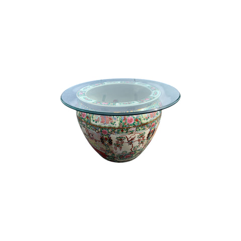 Large vintage Chinese Satsuma style jardiniere Koi fish Bowl Coffee Table