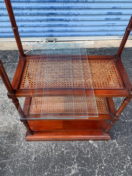 Hickory chair co cane/glass faux bamboo etagere