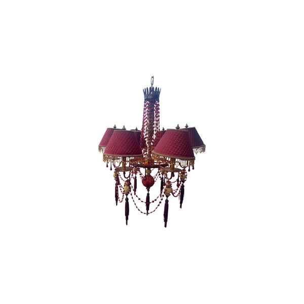 Frederick Cooper 6 light chandelier with red bead accents.