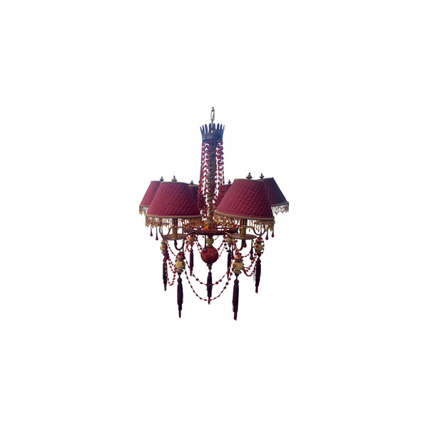 Frederick Cooper 6 light chandelier with red bead accents.