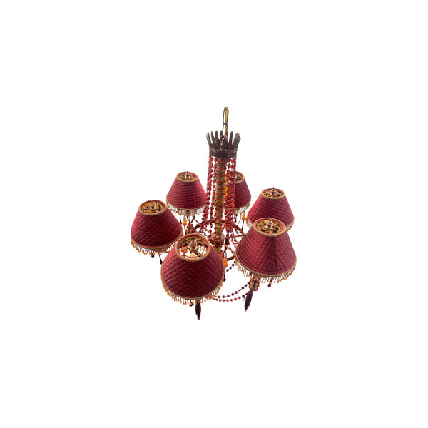 Frederick Cooper 6 light chandelier with red bead accents.