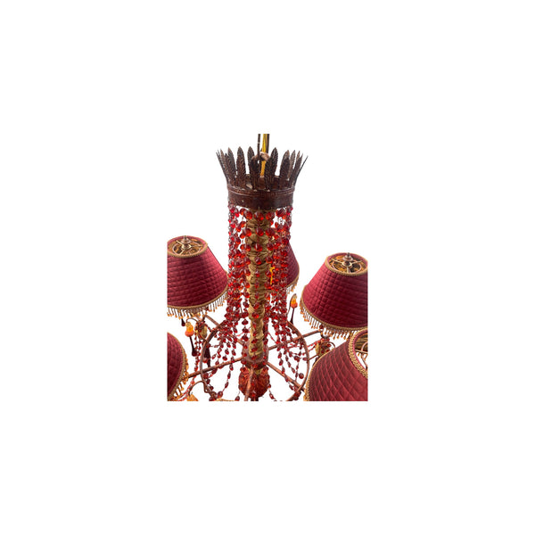 Frederick Cooper 6 light chandelier with red bead accents.