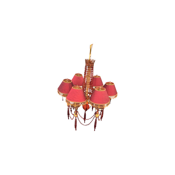 Frederick Cooper 6 light chandelier with red bead accents.