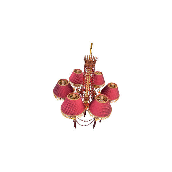Frederick Cooper 6 light chandelier with red bead accents.