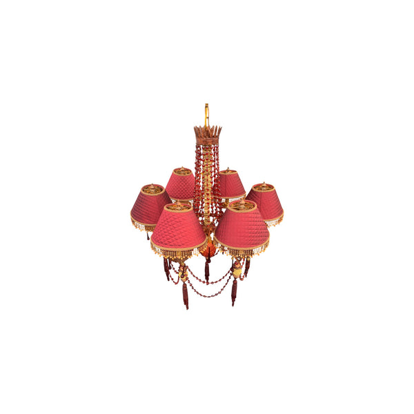 Frederick Cooper 6 light chandelier with red bead accents.