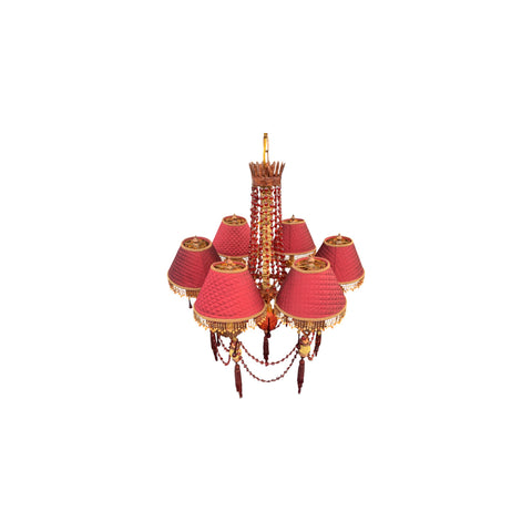 Frederick Cooper 6 light chandelier with red bead accents.
