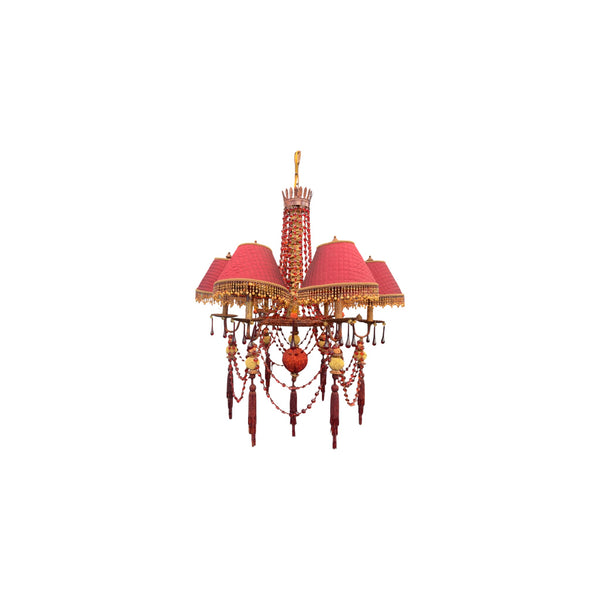 Frederick Cooper 6 light chandelier with red bead accents.