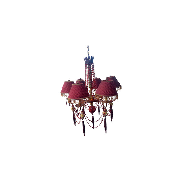 Frederick Cooper 6 light chandelier with red bead accents.