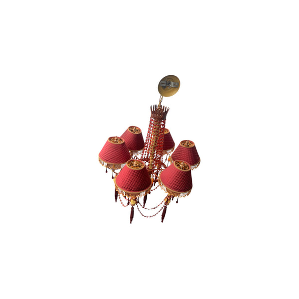 Frederick Cooper 6 light chandelier with red bead accents.