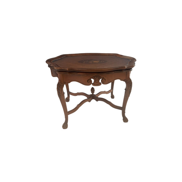 Vintage European Inlaid Coffee / Side/End Table removable tray top with glass