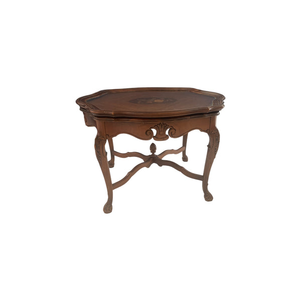 Vintage European Inlaid Coffee / Side/End Table removable tray top with glass